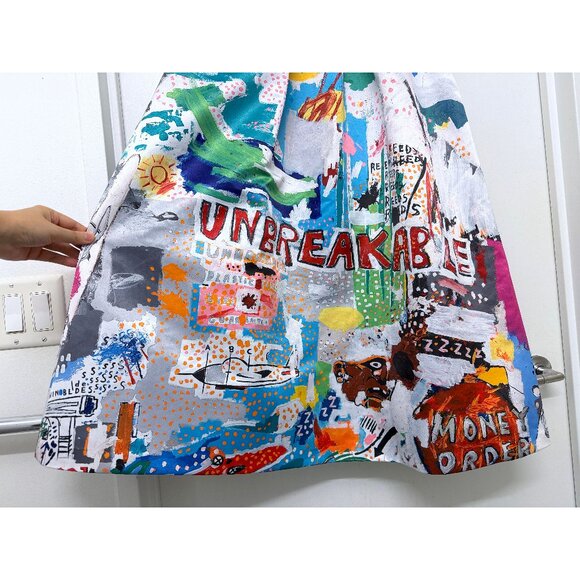 Alice + Olivia Basquiat Unbreakable Print Tina Maxi Skirt Blue Doodle Paint 2 - Picture 6 of 12